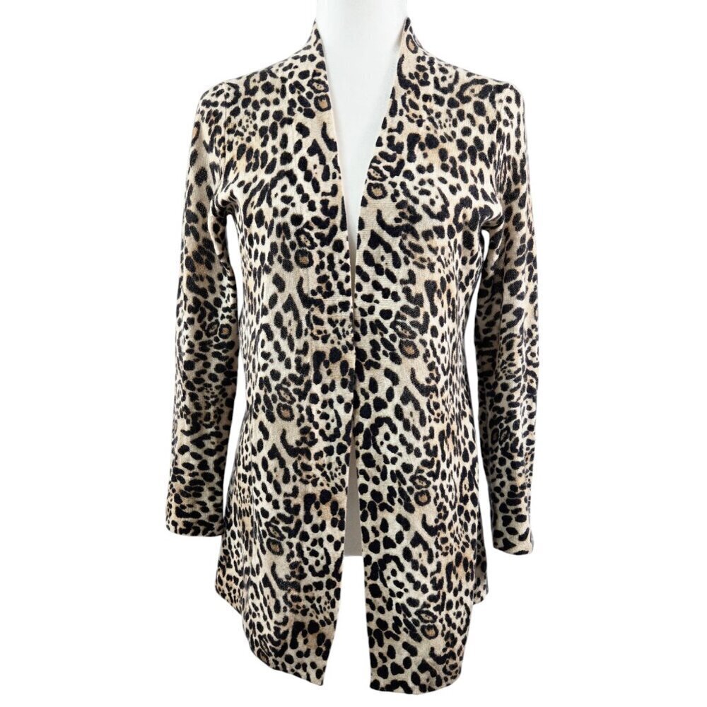 Charter Club 100% 2 Ply Cashmere Leopard Print Open Front Cardigan Cozy Soft